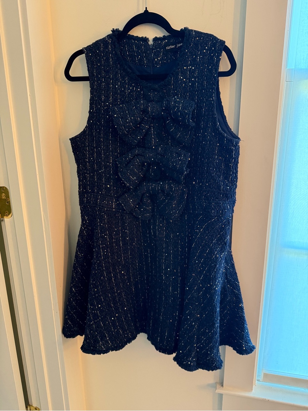 Sister Jane Women’s' Navy Sparkle Ruffle Tweed Dress